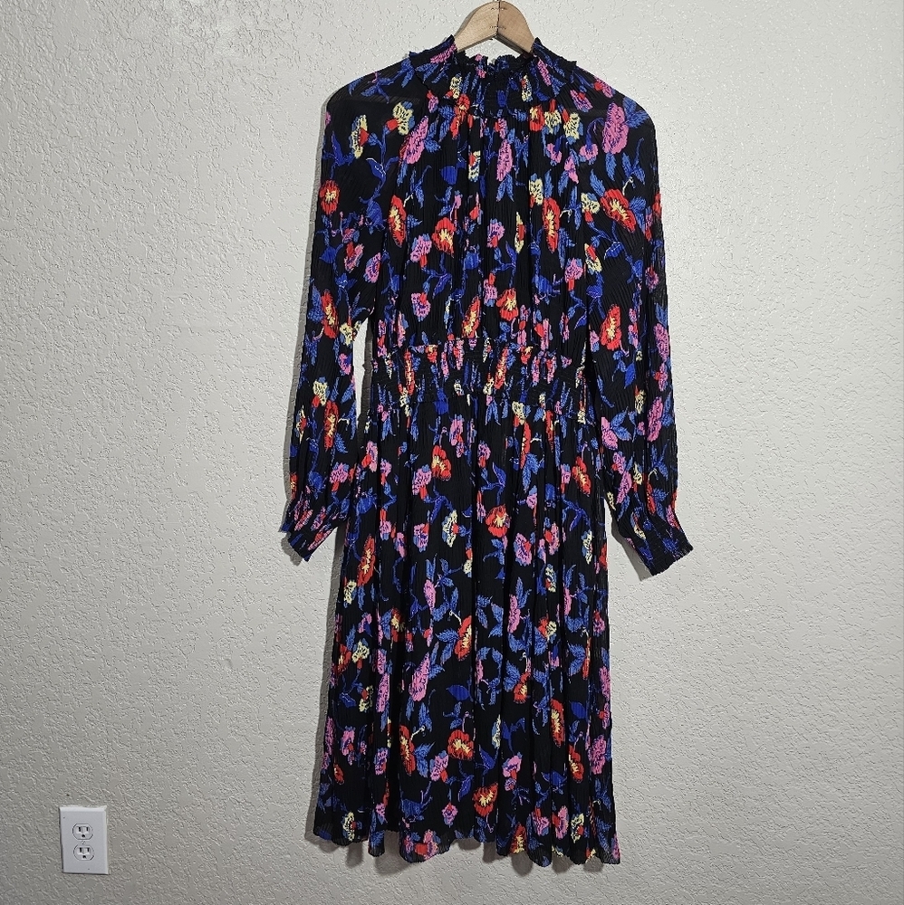 Diane Von Furstenberg Floral Print Chiffon Boho Midi Dress
